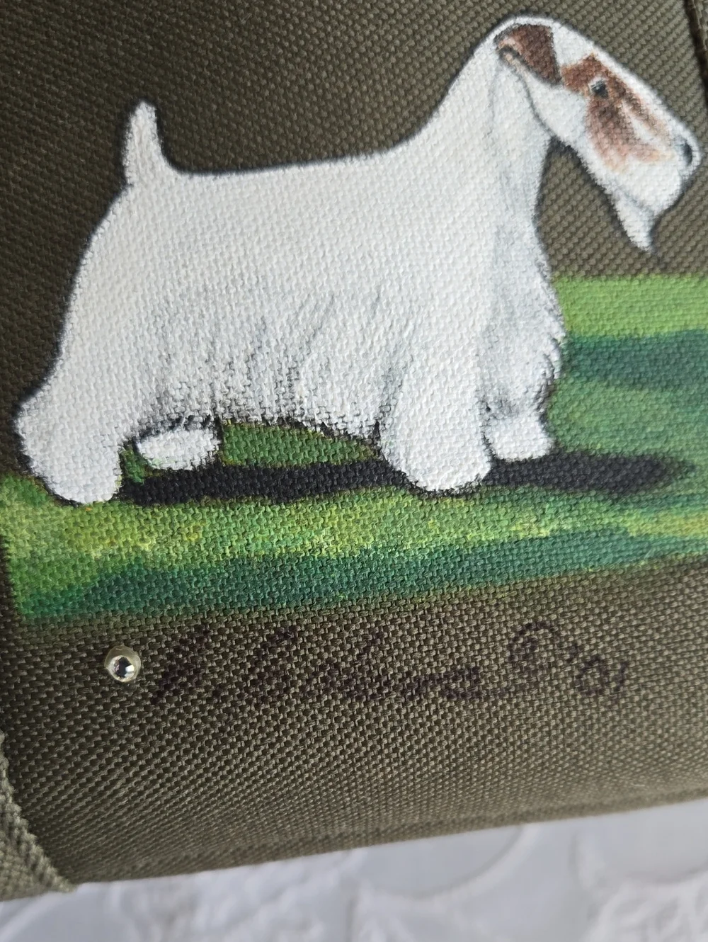 Hand Painted Signed Canvas Zip Top Bag Terrier Dog 🐕 Art Travel Bag 11x16.5x9